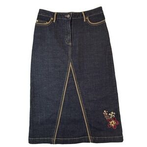 Votre Nom Y2K Denim Maxi Skirt Womens 4 Dark Wash Embroidered Floral Boho Midi